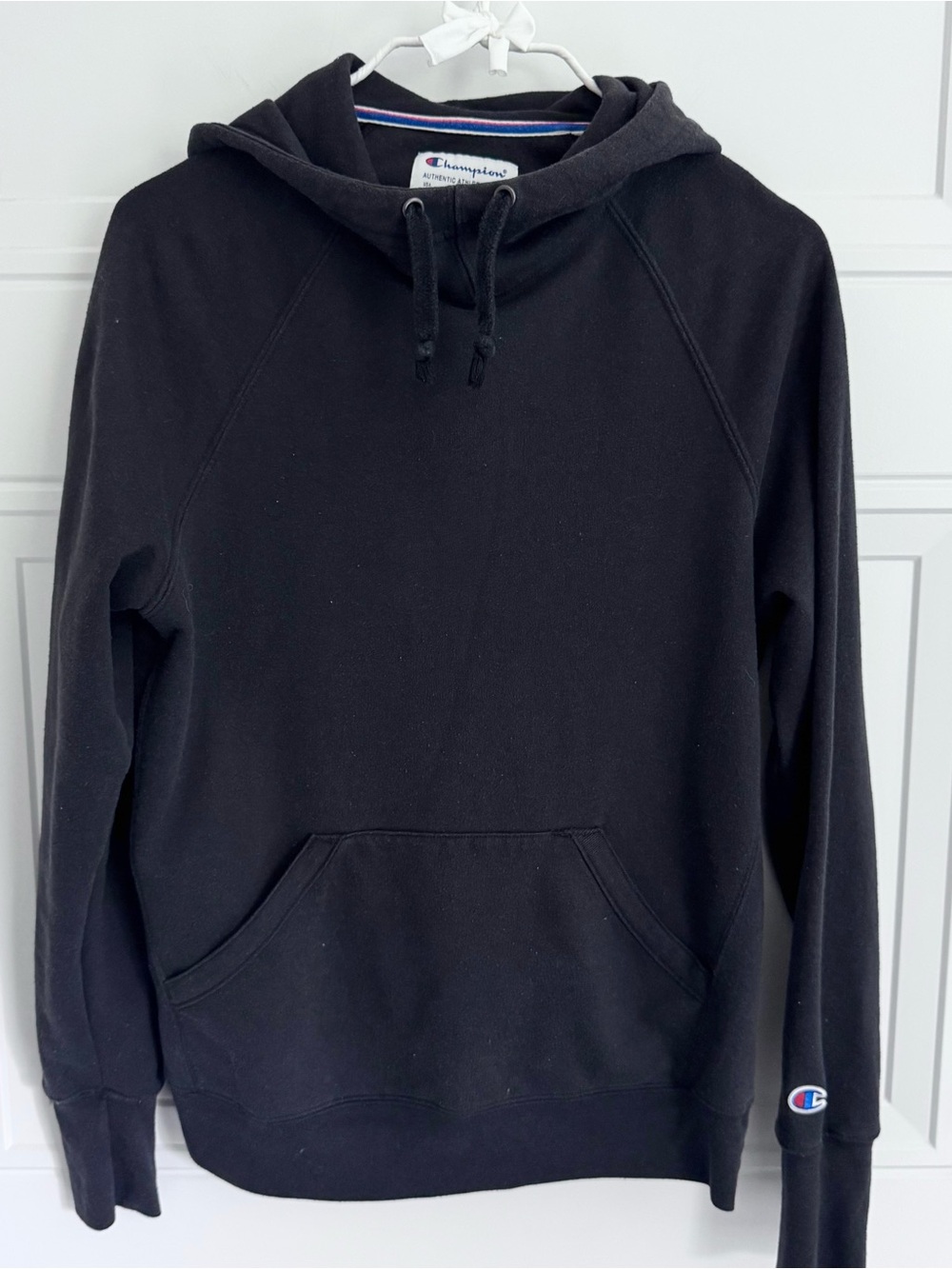 Champion Black Pullover Hoodie with Sleeve Logo, S